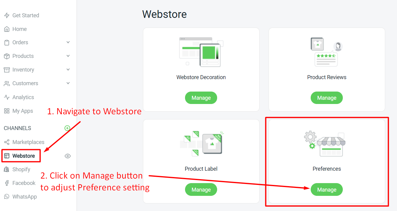 Webstore Preferences